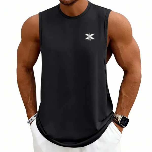 Design X Logo Cut-Out Sleeveless Tank Beige Vest-Top - 49