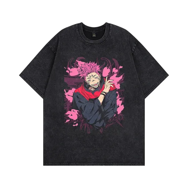 Design Jujutsu Kaisen Sukuna Graphic Washed Black T-Shirt - 1