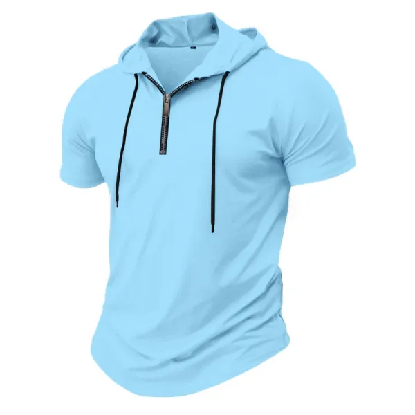 Design Short-Sleeve Zip-Front Hooded Tee Pink Hoodie - 16