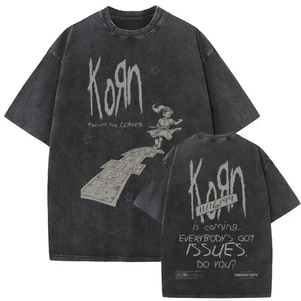 Design Korn x Circuit City Follow the Leader Hopscotch Washed Black T-Shirt T-Shirts - 1