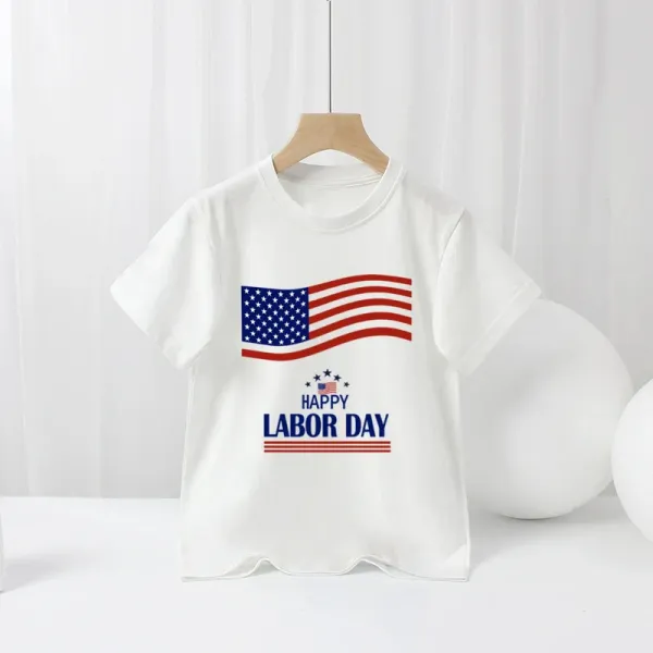 Design Happy Labor Day Flag Graphic T-Shirt White - 1