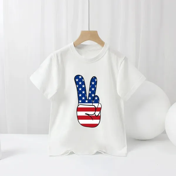 Design Peace Sign American Flag T-Shirt White - 1