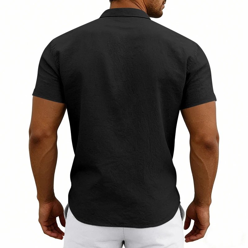 Design Mandarin Collar Short Sleeve Shirt Gray Tops Shirt - 15