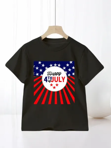Design Happy 4th of July Patriotic Graphic T-Shirt Black - 1