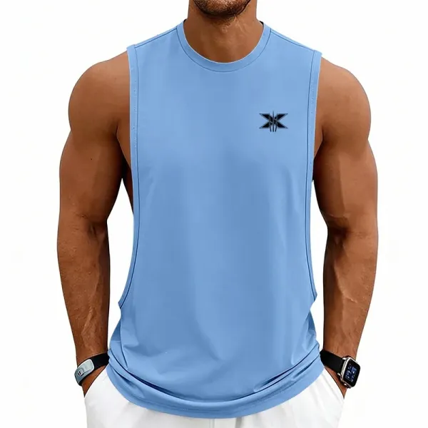 Design X Logo Cut-Out Sleeveless Tank Beige Vest-Top - 78