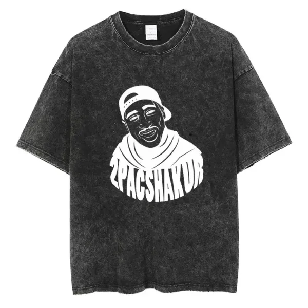 Design 2Pac Shakur Graphic Acid Wash Black T-Shirt T-Shirts - 1