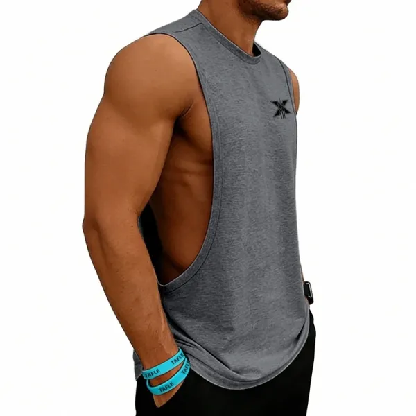 Design X Logo Cut-Out Sleeveless Tank Beige Vest-Top - 87