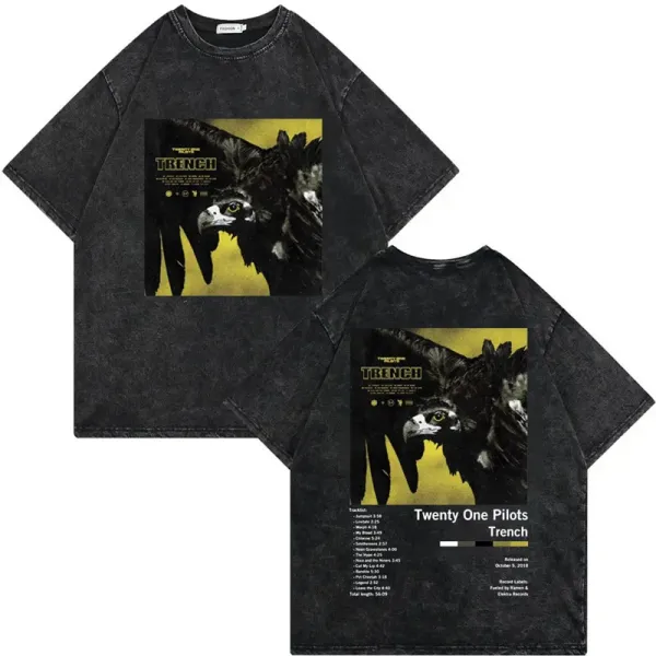 Design Twenty One Pilots Trench Album Art Oversized Washed Black T-Shirt T-Shirts - 1