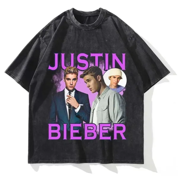 Design Justin Bieber Graphic Print Black T-Shirt - 1