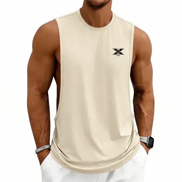 Design X Logo Cut-Out Sleeveless Tank Beige Vest-Top - 94