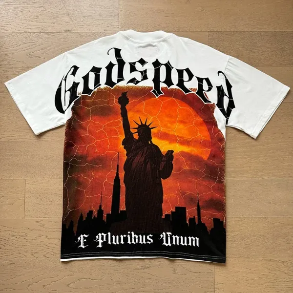Godspeed Statue of Liberty Sunset Graphic T-Shirt White - 18