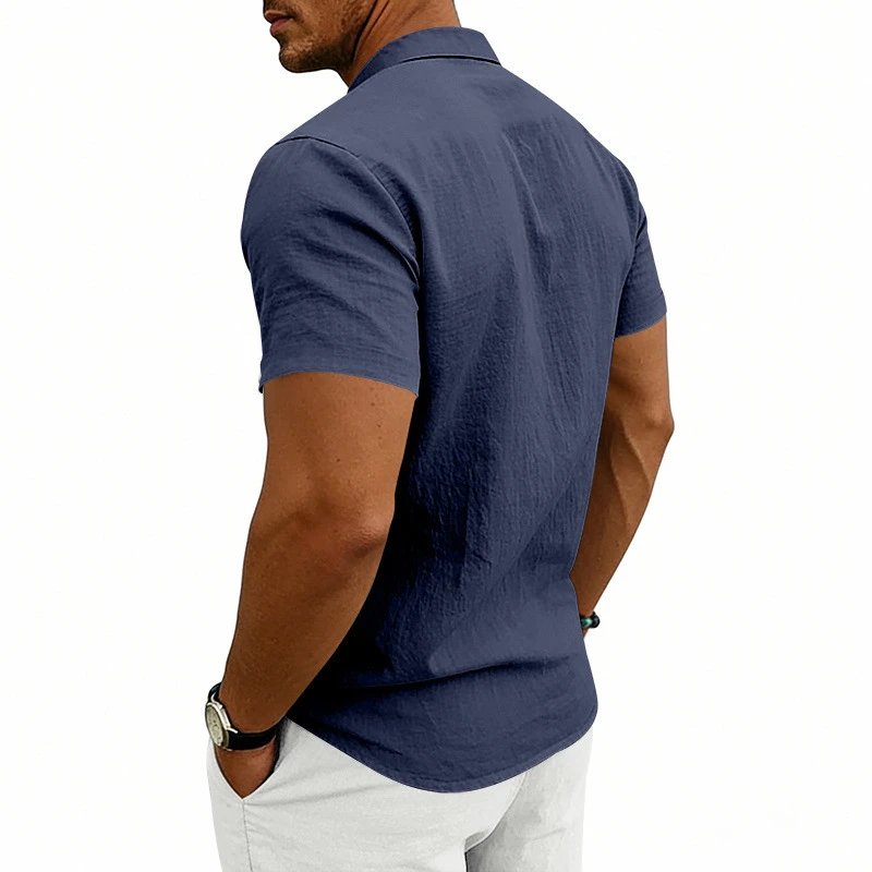 Design Mandarin Collar Short Sleeve Shirt Gray Tops Shirt - 47