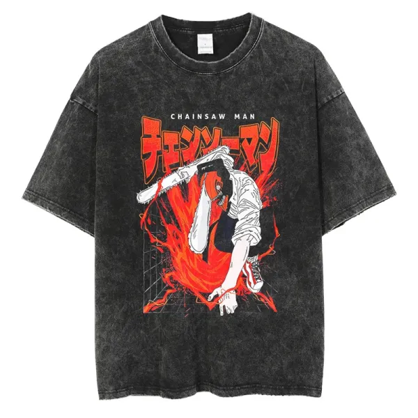 Design Chainsaw Man Graphic Acid Wash T-Shirt - 1