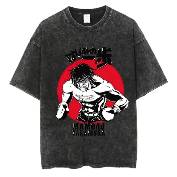 Design Hajime no Ippo Mamoru Takamura Graphic Washed Black T-Shirt - 1