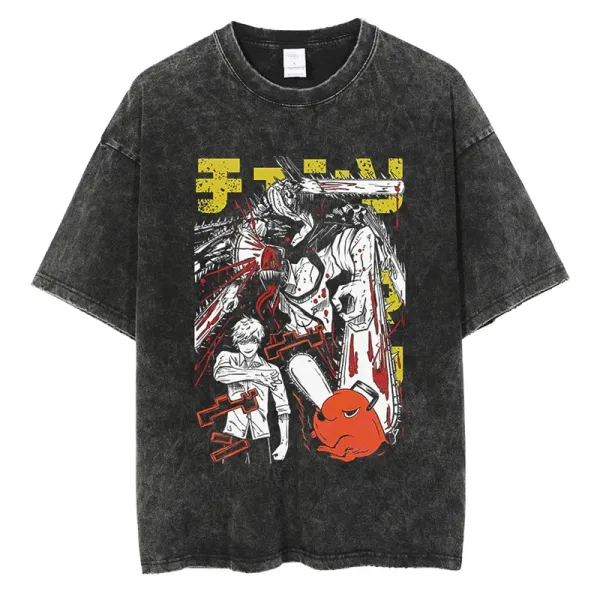 Design Chainsaw Man Graphic Acid Wash T-Shirt - 1