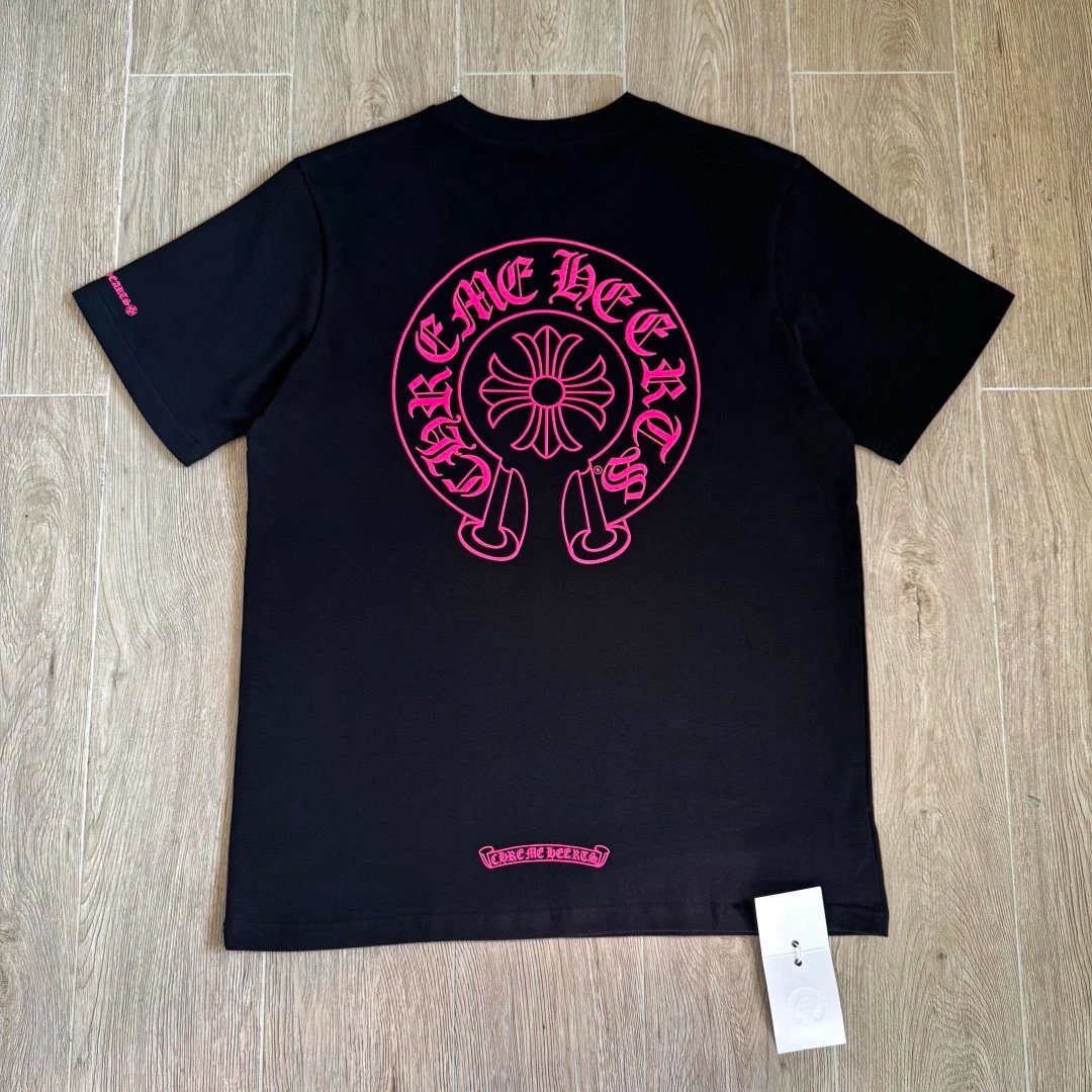 Chrome Hearts Circle Logo Pink Print White T-Shirt - 5