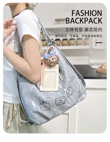 Design AIHITU STUDIO Cartoon Bear Print Silver Gray Hobo Bag - 4