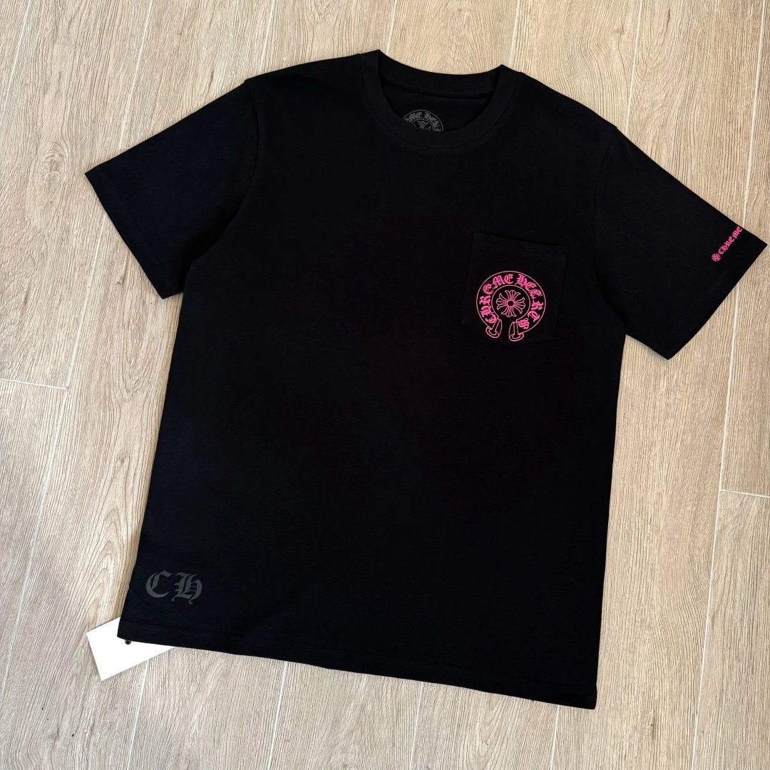 Chrome Hearts Circle Logo Pink Print White T-Shirt - 8