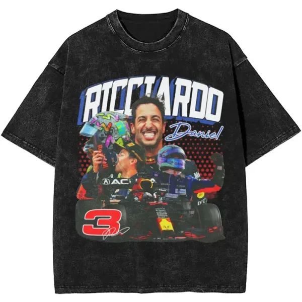 Design Daniel Ricciardo Racing Collage Oversized Washed Black T-Shirt - 1