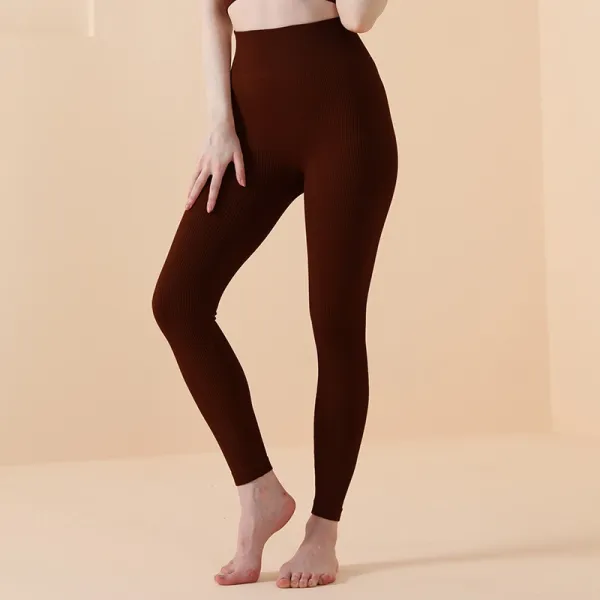 Design Ribbed High-Waist Leggings Brown - 1