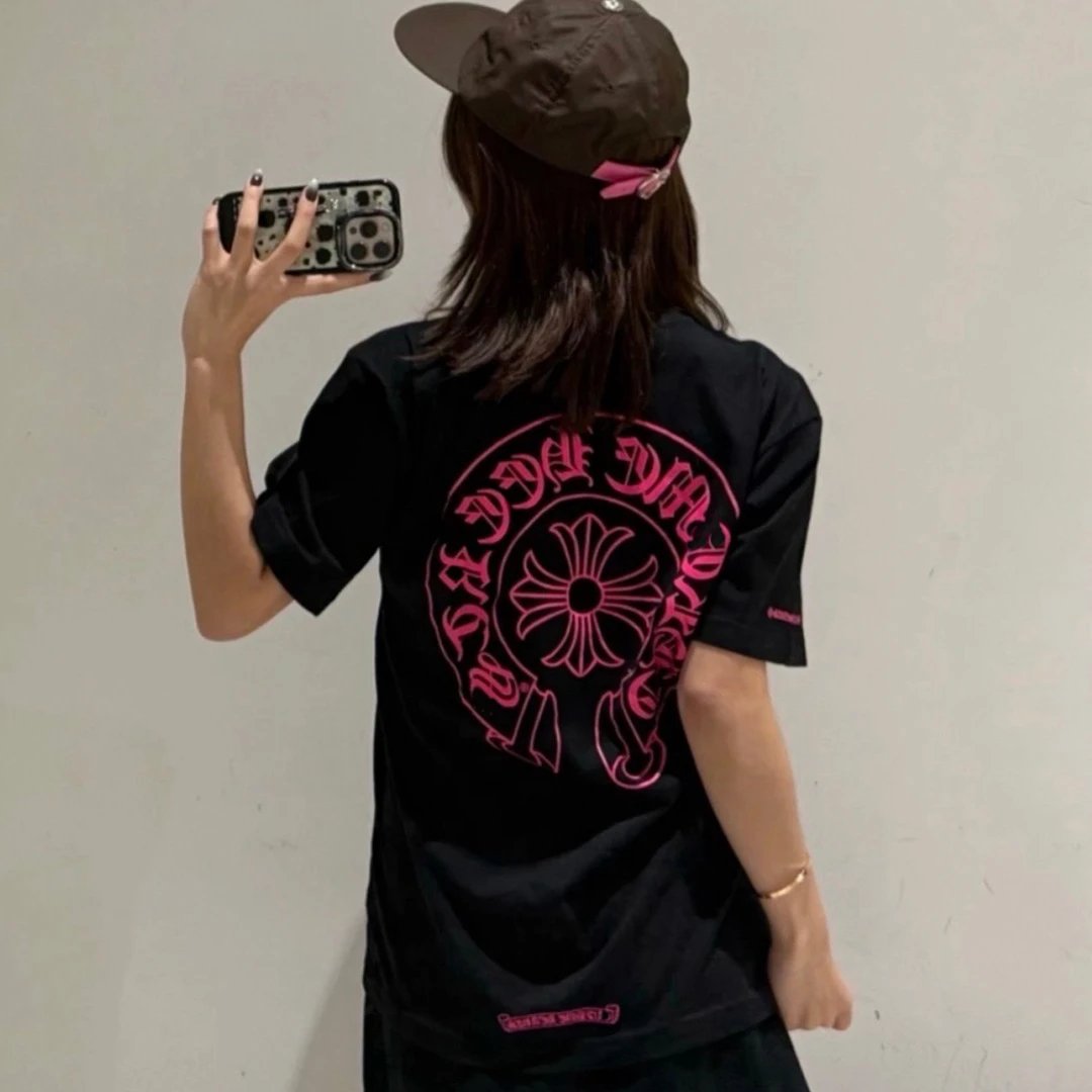 Chrome Hearts Circle Logo Pink Print White T-Shirt - 21