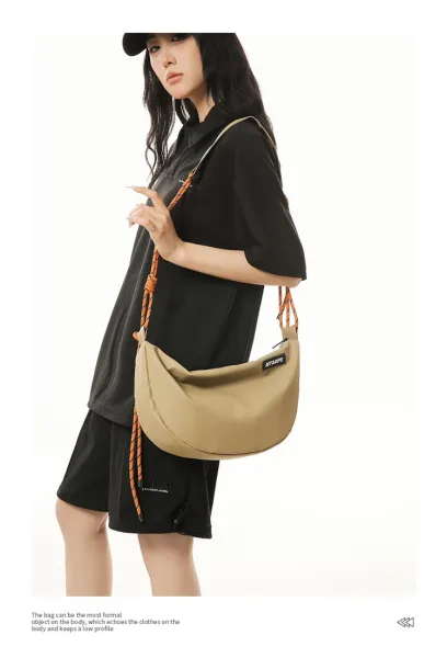 Design MT&DPs Saddle Bag Beige with Orange Rope Strap Crossbody Bag Crossbody Bags - 10