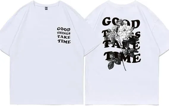 Good Brand Good Things Take Time Floral Graphic T-Shirt White - 1