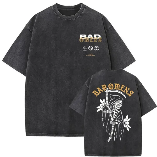 Design Bad Omens Graphic Print Washed Black T-Shirt T-Shirts - 1