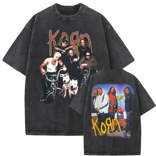 Design Korn Band Graphic Oversized Washed Black T-Shirt T-Shirts - 1