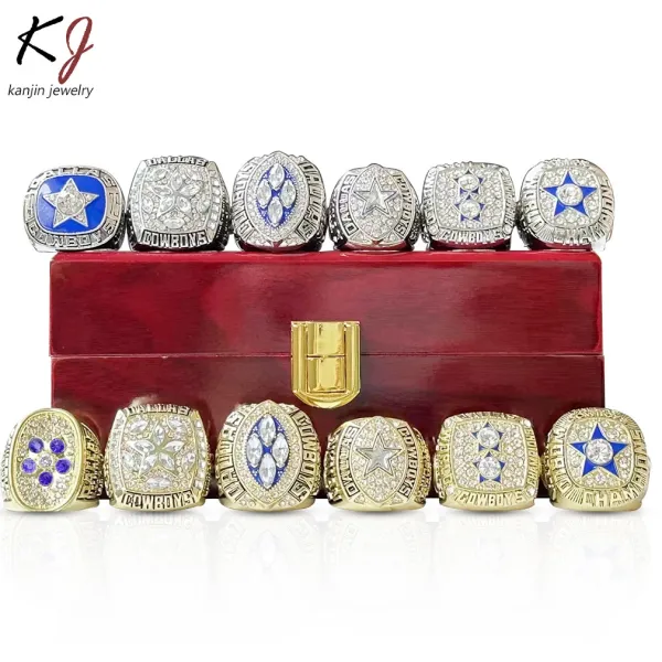 Design Kanjin Jewelry Dallas Cowboys Championship Rings Collection Red Display Box Set Accessories - 5