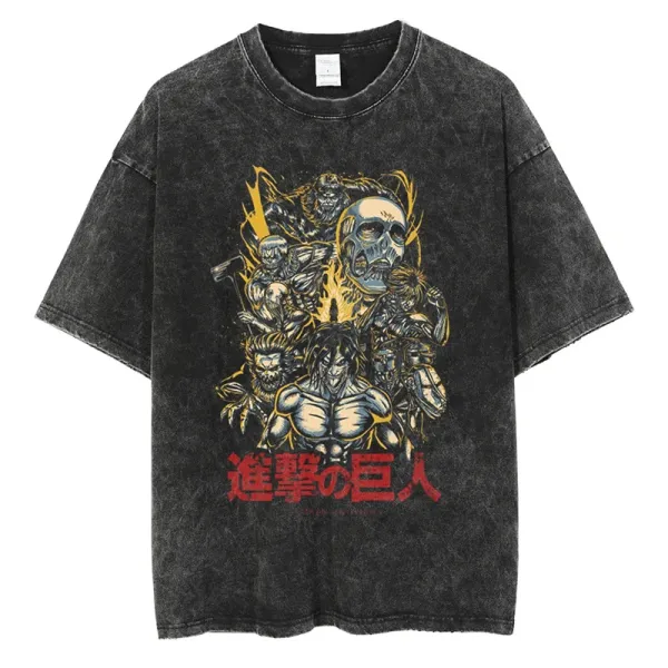 Design Attack on Titan Graphic Washed Black T-Shirt - 1