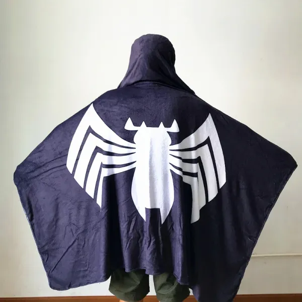Design Hooded Towel Cape Navy Blue with Japanese Text and Geometric Print Hoodie - 14