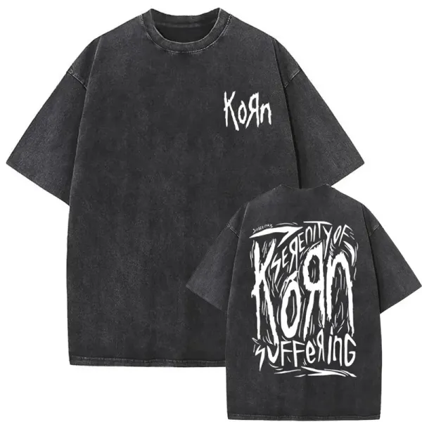 Design Korn Serenity of Suffering Distressed Black T-Shirt T-Shirts - 1