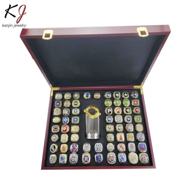MLB Championship Rings Collection with World Series Trophy Replica in Display Case Jewelry - 5