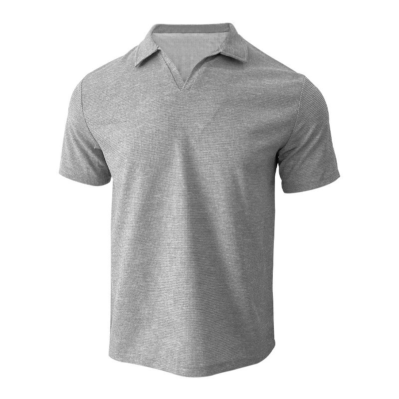 Design Waffle Knit Polo Shirt Light Gray Tops Polo - 9
