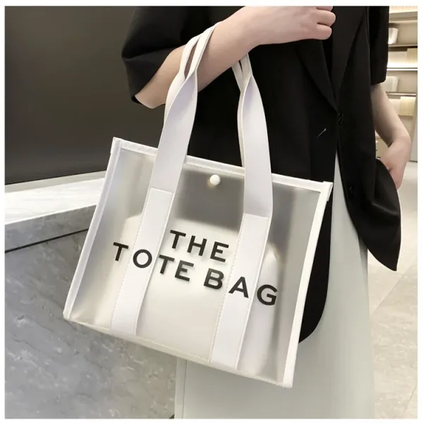 Design Transparent Tote Bag with Black Straps and 'THE TOTE BAG' Print Tote Bag - 23