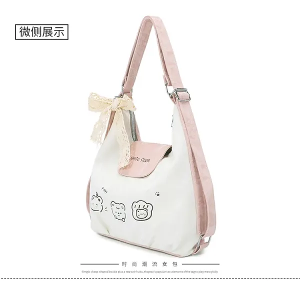 Design AIHITU STUDIO Cartoon Bear Print Silver Gray Hobo Bag - 21