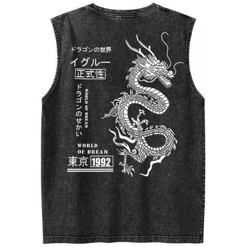纯棉230gUOUA Men's Graphic Tank Tops Washed Sleeveless Tee S