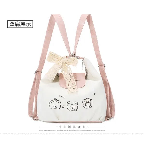 Design AIHITU STUDIO Cartoon Bear Print Silver Gray Hobo Bag - 22