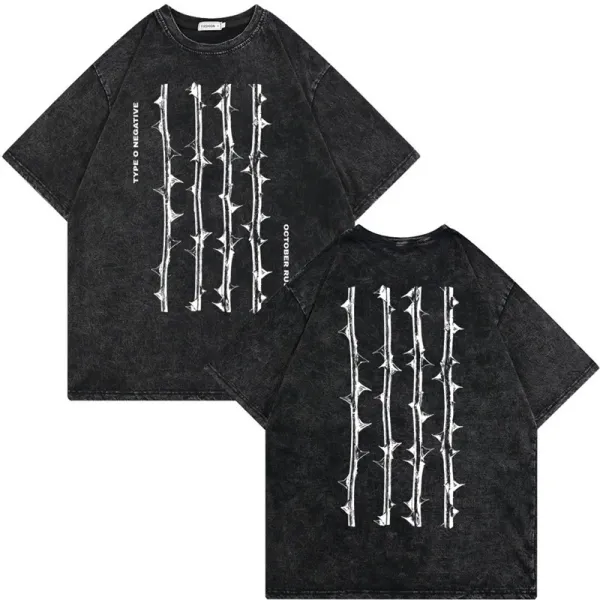 Design Type O Negative x October Rust Thorn Print Acid Wash T-Shirt T-Shirts - 1