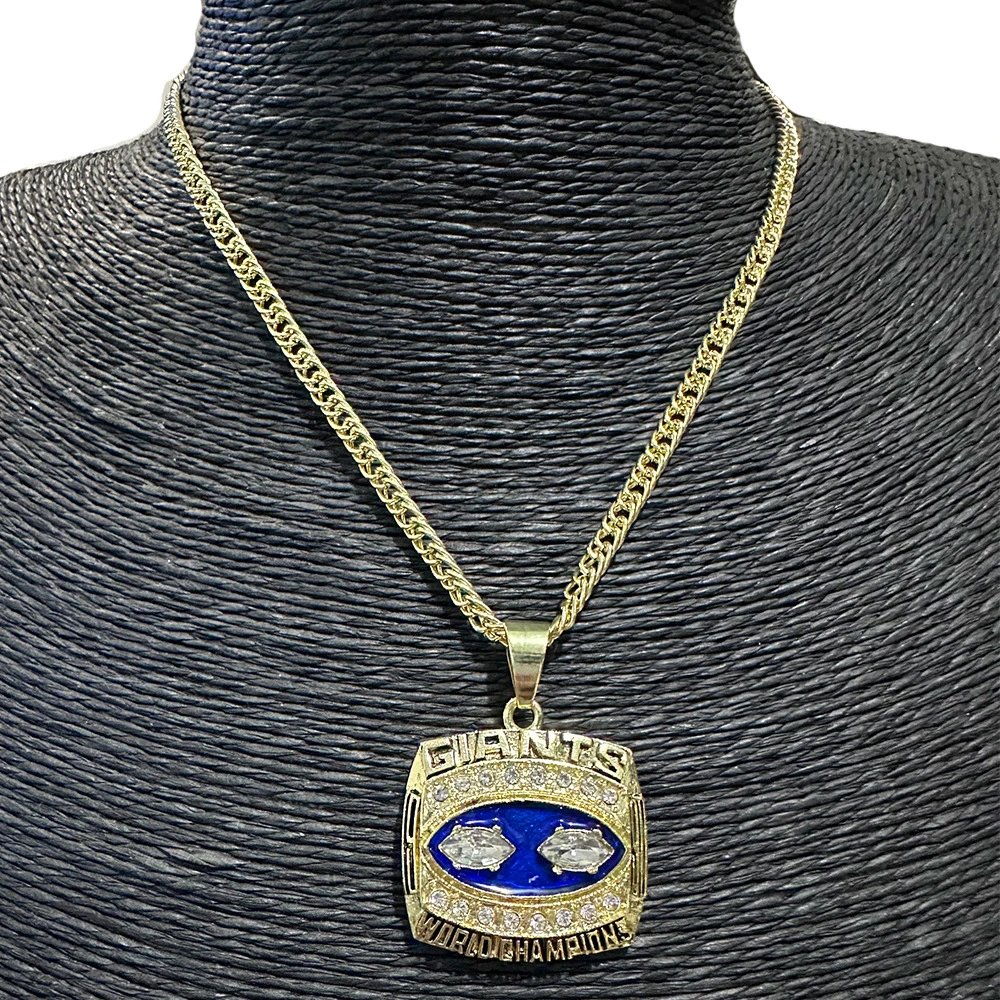 Design New York Giants Super Bowl Championship Pendant Necklaces Set Gold and Silver Chain Jewelry - 4