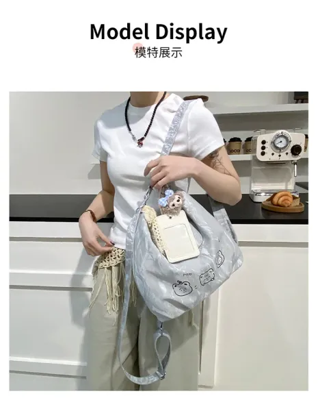 Design AIHITU STUDIO Cartoon Bear Print Silver Gray Hobo Bag - 23