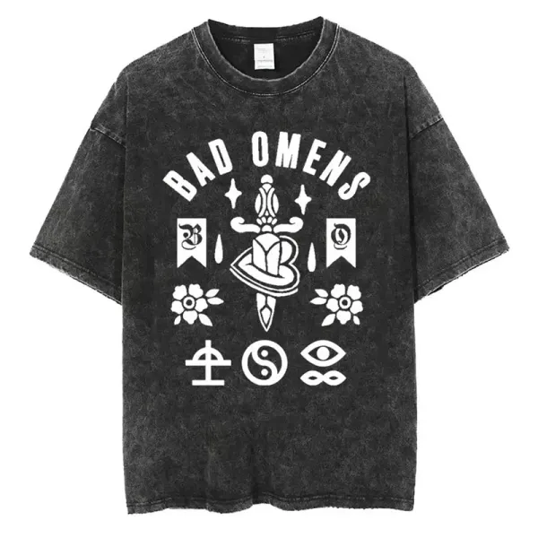 Design Bad Omens Band Graphic Acid Wash Black T-Shirt T-Shirts - 1