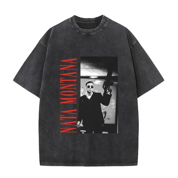 Design Nata Montana Graphic Print Washed Black T-Shirt T-Shirts - 1