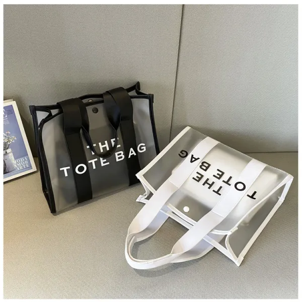 Design Transparent Tote Bag with Black Straps and 'THE TOTE BAG' Print Tote Bag - 28