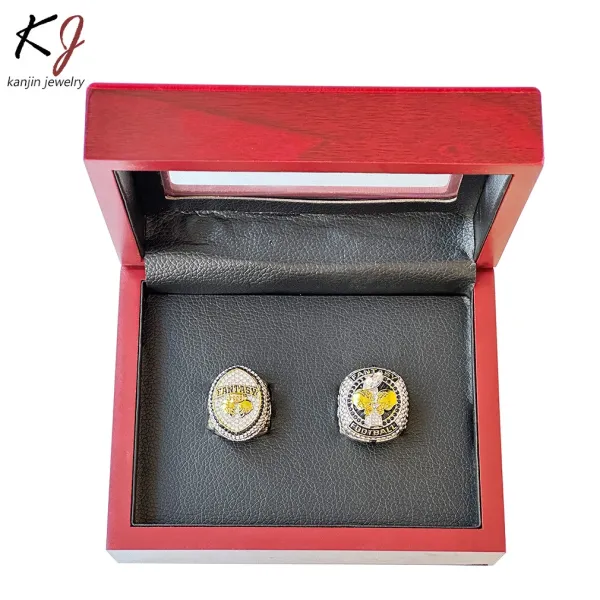 Design Kanjin Jewelry Fantasy Football Championship Ring Gold Silver Black Rhinestone Ring Jewelry - 9