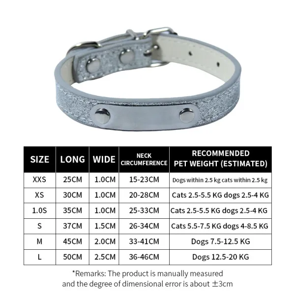 Design Glitter Silver Leather Pet Collar with Rivets Accessories - 1