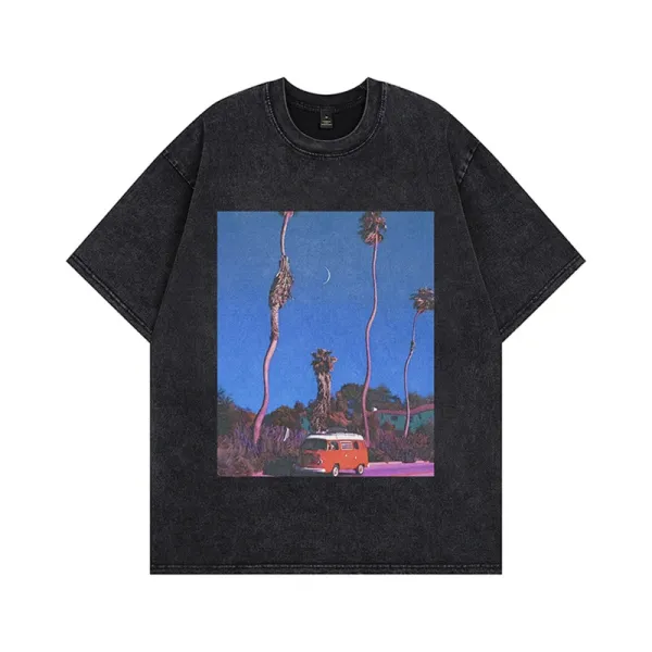 Design Graphic Print Acid Wash Black T-Shirt - 1