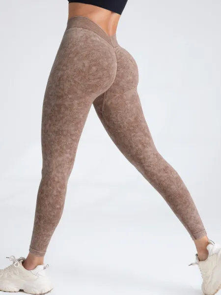Design High-Waisted Crinkle Texture Leggings Beige - 1