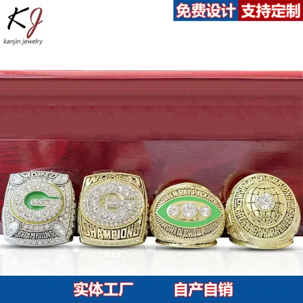 Design Kanjin Jewelry Green Bay Packers Championship Rings Set in Wooden Display Box Jewelry - 4